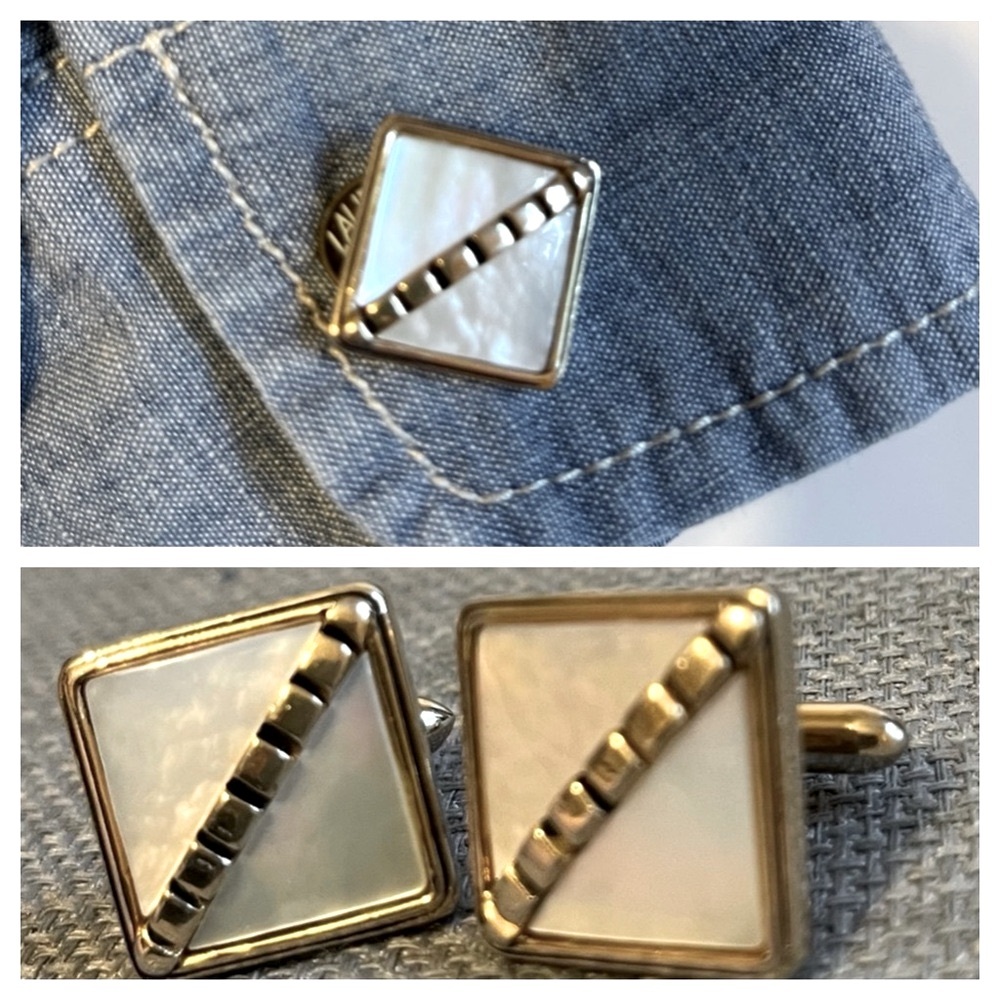 SWANK Vintage Gold Cufflinks Mother of Pearl Inlay Swivel Back Unisex